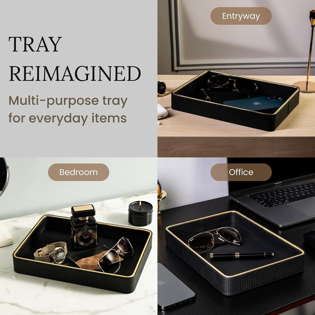 Leather Catchall Valet Tray for Men| Mens Valet Catch All Tray Key Basket - Set of 2