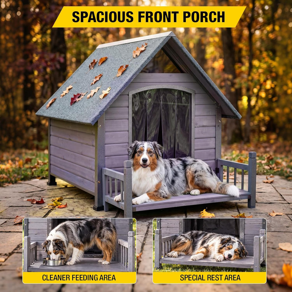 49.41" Large Dog House Outdoor with Porch for Small to Large Dogs, Grey