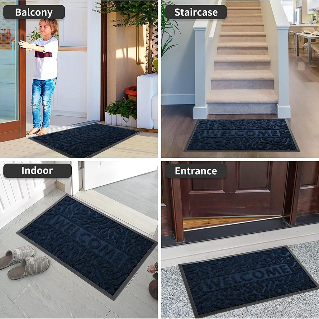 Large Welcome Mat 36x24, Waterproof Non-Slip Outdoor Mats for Front Door Outside Entrance, Low-Profile Entryway Mat