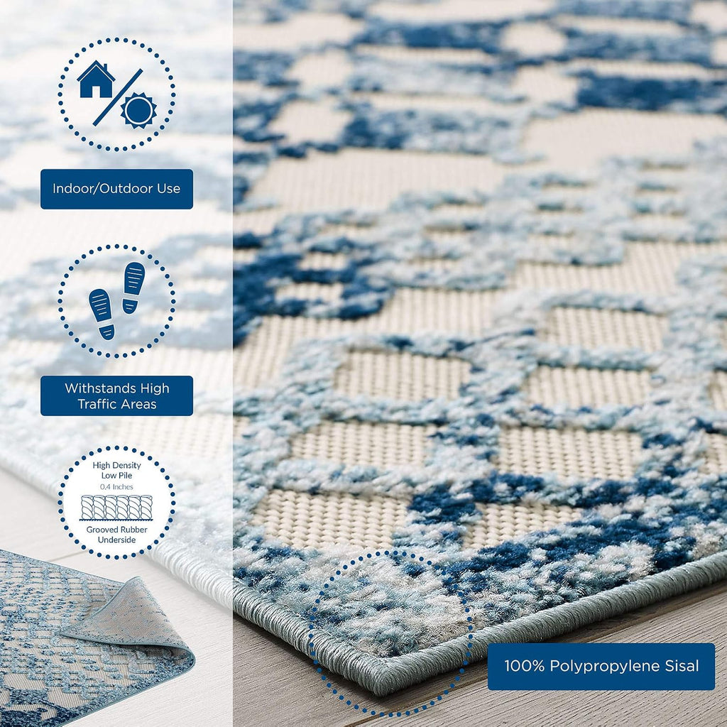 R-1178A-58 Reflect Giada Distressed Vintage Abstract Diamond Moroccan Trellis 5x8 Indoor and Outdoor Area Rug, Ivory