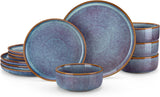 PLAYA Plates and Bowls Sets, 12 Pieces Grey-Blue Dinnerware SetsReactive Glaze Dishes Set for 4