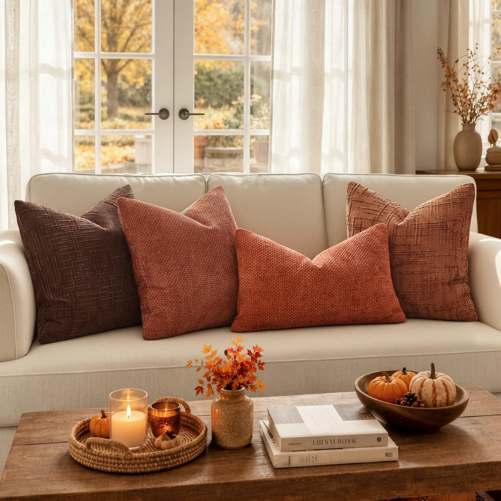 Chenille Textured Fall Euro Throw Pillow Covers Burnt Orange 24x24