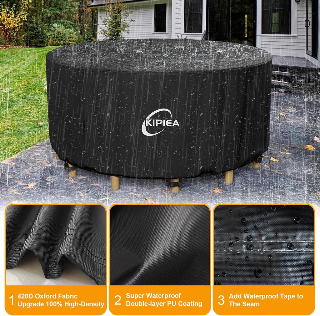 Round Patio Table Cover Waterproof, Heavy-Duty Round Patio Furniture Covers, No Tears Anti UV No Fading (62" Dia x