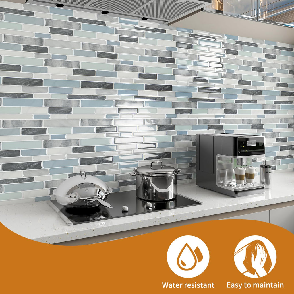 10-Sheet Peel and Stick Backsplash Tile , Back Splash Stick On Tiles Wall (Grey and Blue)