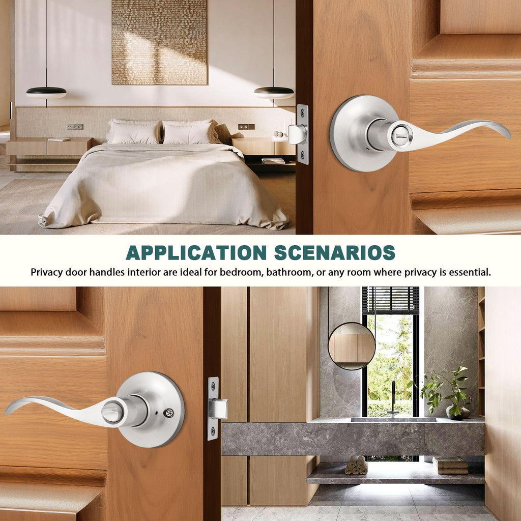 5 Pack Brushed Nickel Door Handle Interior Door Levers Privacy Bathroom Door Lock Keyless Wave Lever Door Handles