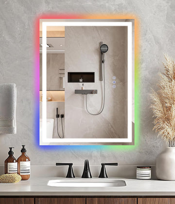 28" x 20" LED Vanity Mirror with RGB Backlight and Front Light, Anti-Fog Color-Changing Bathroom Mirror