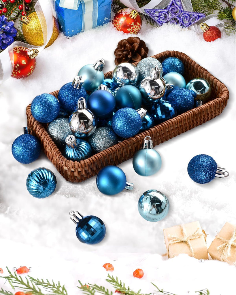 Mini Christmas Ornaments for Mini Tree - 3cm/1.18" Shatterproof Small Hanging Balls for Christmas in Blue - Set of 49