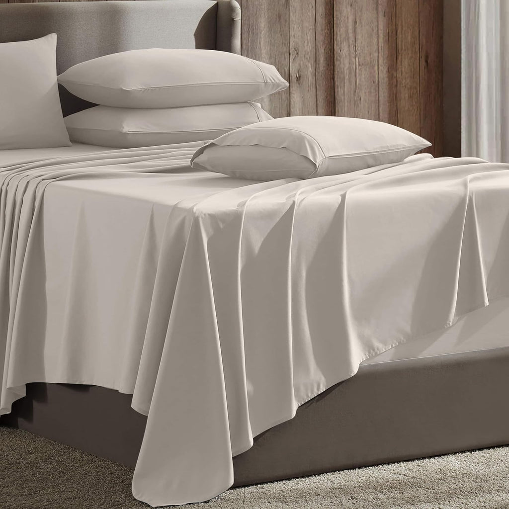 Extra Deep Pocket Sheet Sets, Luxury Soft 6 Piece Bed Sheet Set Fits Mattress 18-24 Inches - King, Linen