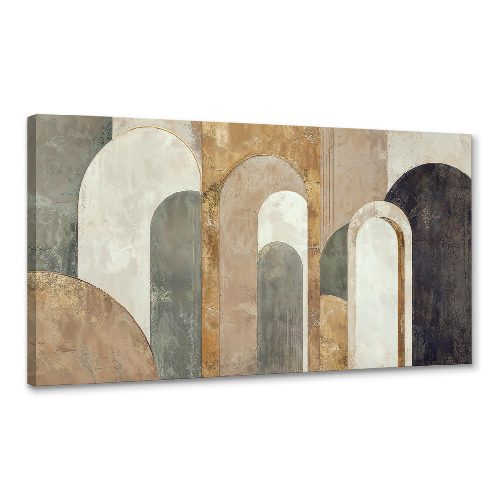 Neutral Abstract Canvas Wall Art, 40 x 20 Inch Geometric Arch Print in Beige, Sage and Muted Gold Tones, Horizontal