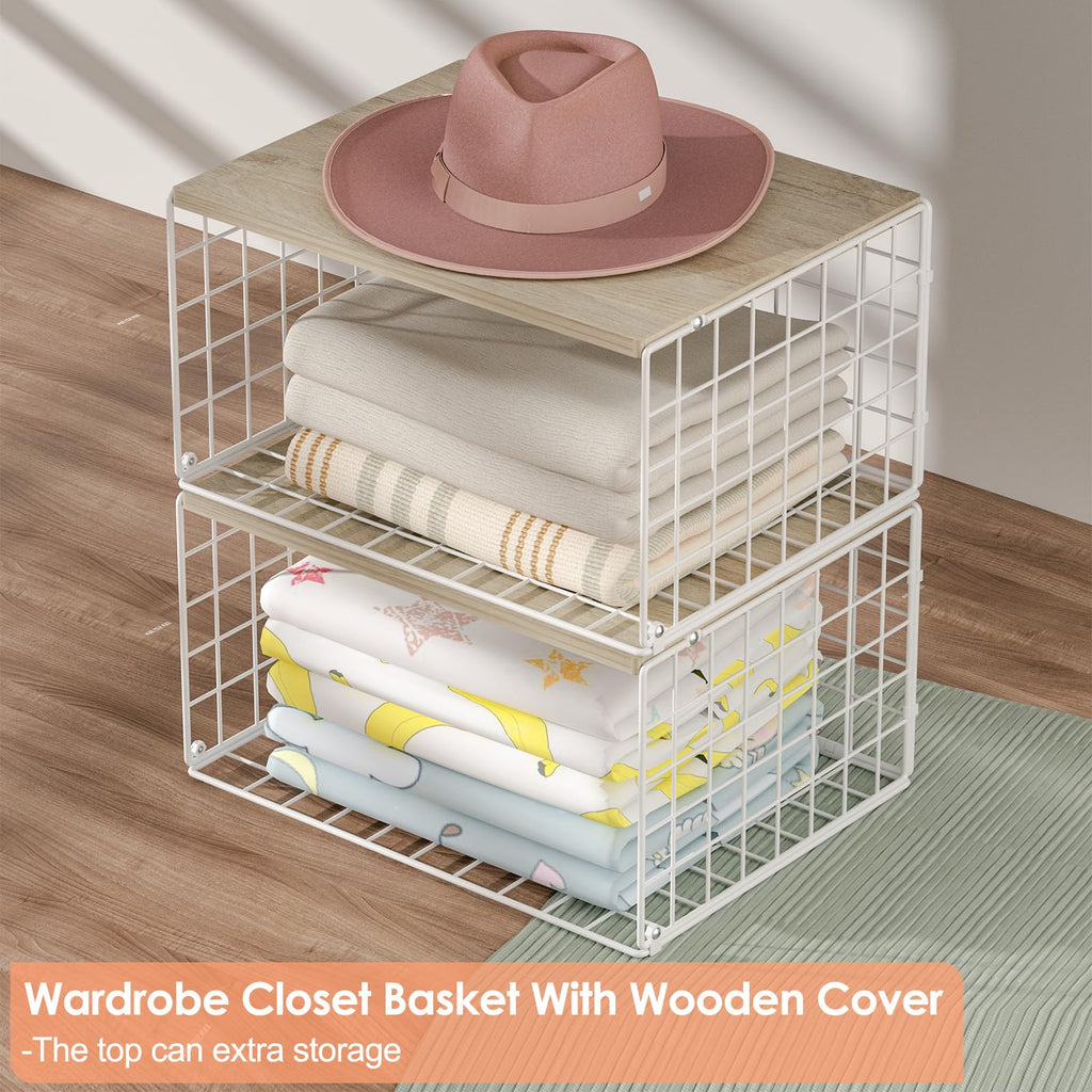 6 Pack Stackable Storage Closet Shelf Organizer Metal White