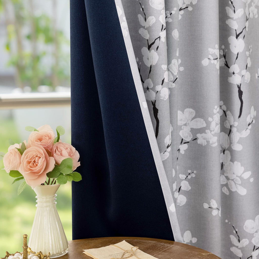 Grey Blackout Floral Curtains, 63 Inches, 2 Panels