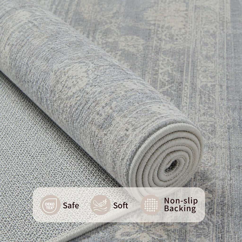 Area Rugs Large Washable Rug, Blue/Beige
