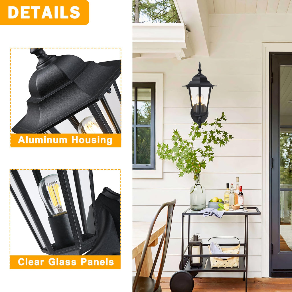 Outdoor Wall Lantern, Wall Sconce as Porch Lighting Fixture, E26 Base 60W Max, Aluminum Housing Plus Glass, Wet