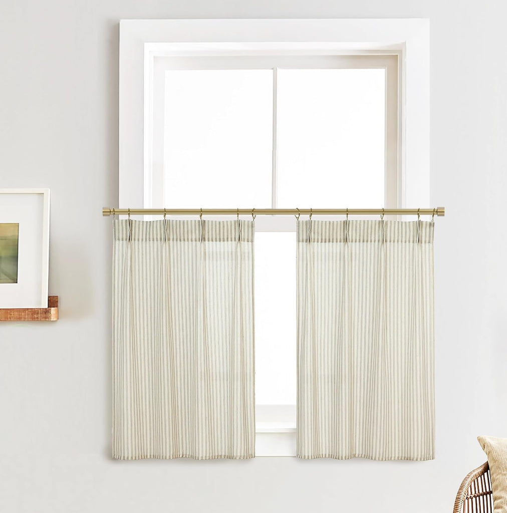 Kitchen Window Curtains Over Sink 24 Inch Length Sets,Rustic Country Pinch Pleated Linen Cafe Small Window Curtain