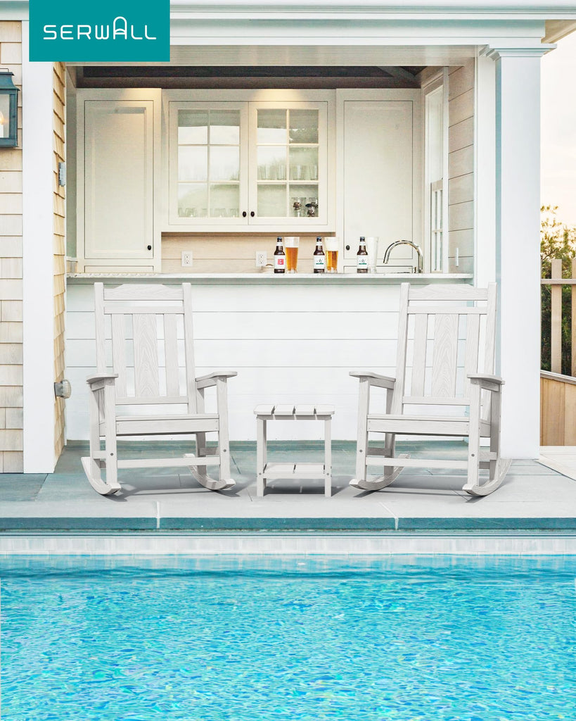 HDPE Oversized Outdoor Rocking Chairs Set of 2, Patio Rocker, White