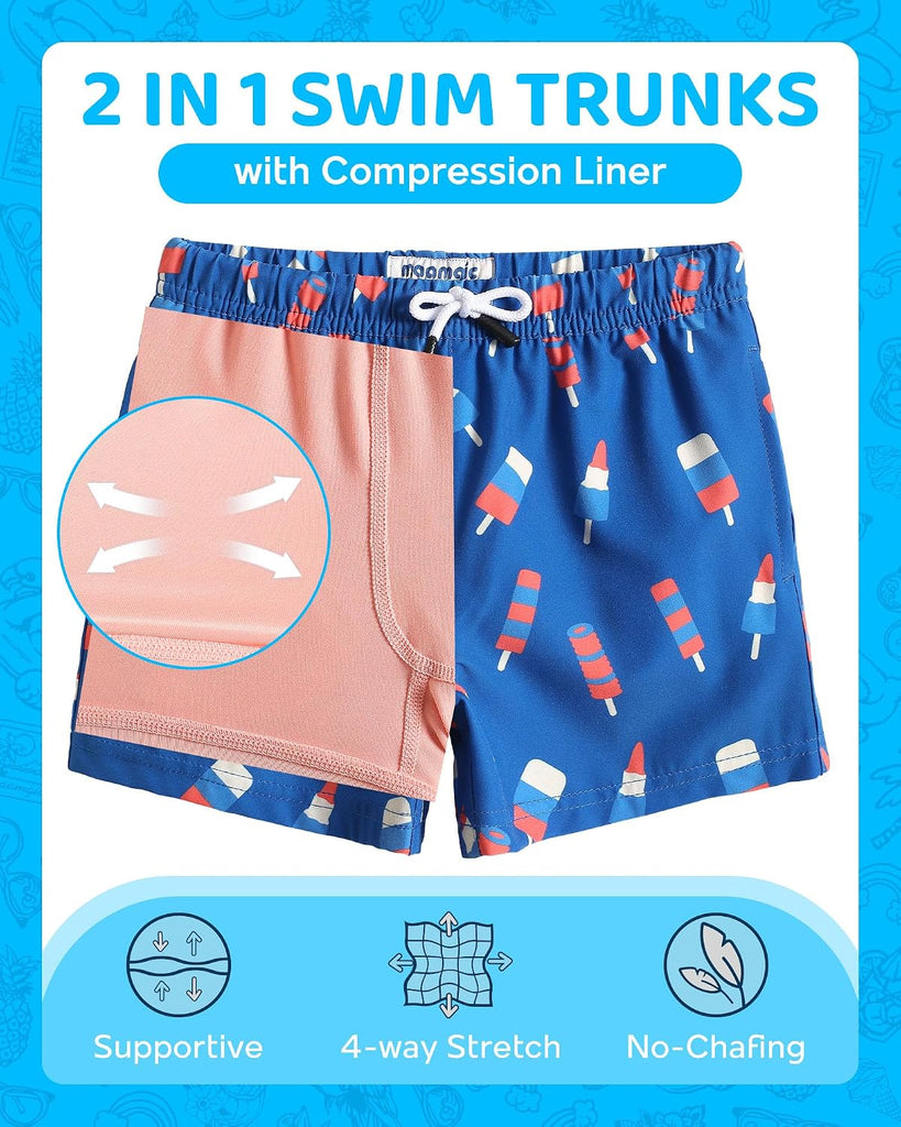 Boys Swim Trunks with Compression Liner Way Stretch Bathing Suit