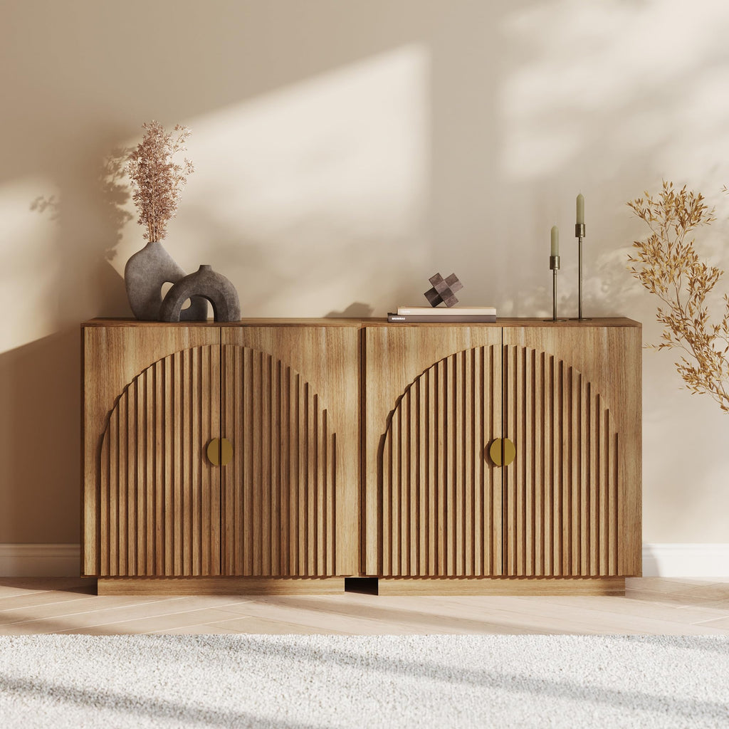 Modular Fluted Sideboard Buffet Cabinet with Storage, Mid-Century Modern Console Table with Symmetrical Arched Doors