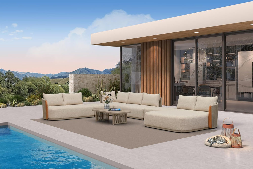 Patio Furniture Set 7-Piece Teak Conversation Sets L-Shaped | Indoor-Level Comfort, 11.81" High-Resilience Foam