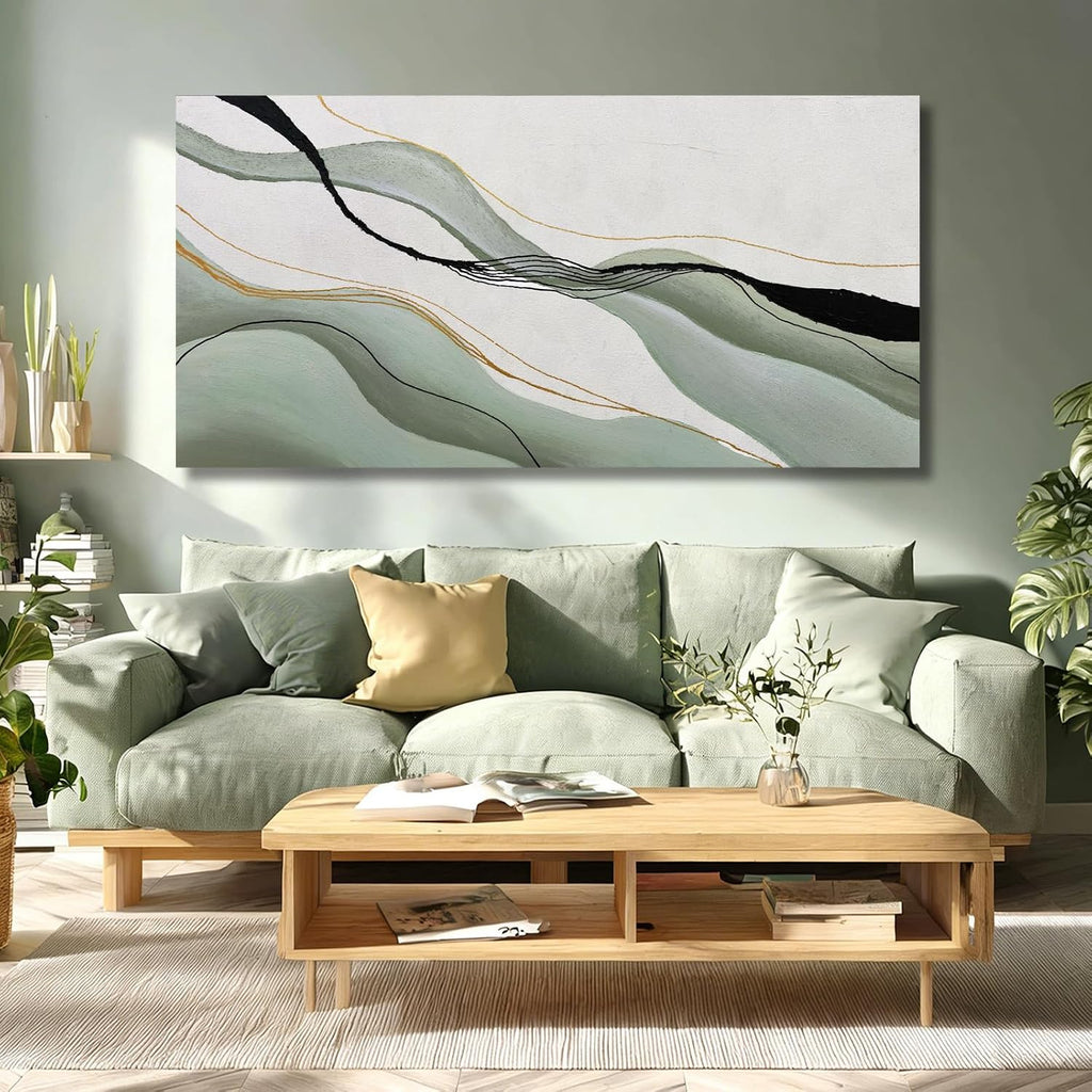 Green White Black Modern Abstract Art Print, Large Canvas Decor Bedroom Office Dining Room