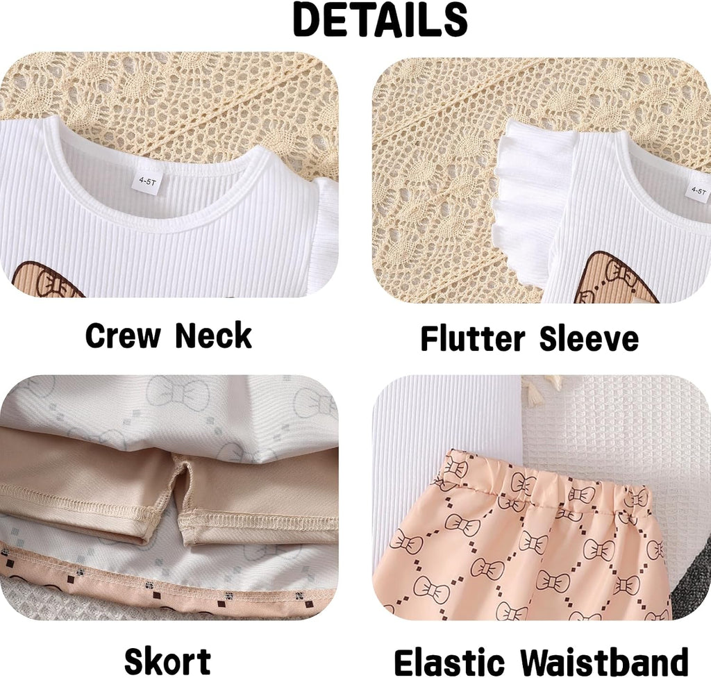Toddler Girls Clothes Cap Sleeve T-Shirt + Bowknot Print 2pcs Summer Shorts Outfit Set For Girls, Years