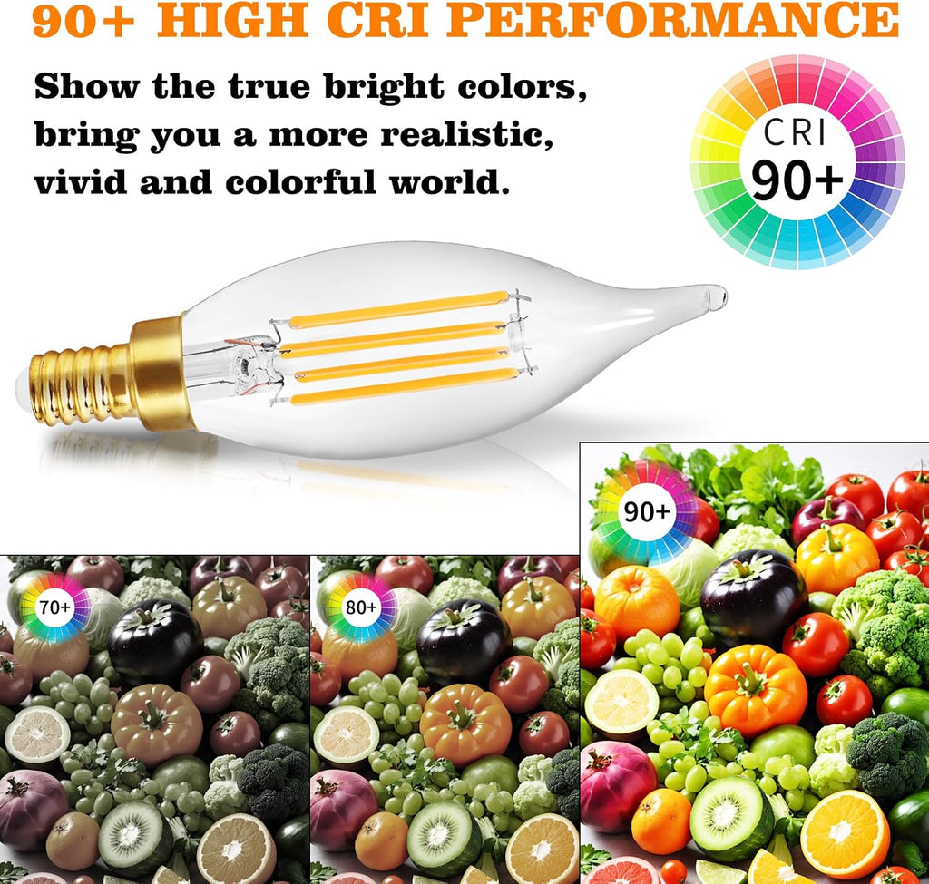 Dimmable E12 LED Candelabra Bulbs 60 Watt Equivalent, 2700K Warm White 700 Lumen Chandelier Light Bulbs, 6W Flame Tip