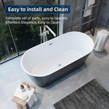 59 Inch Freestanding Bathtub, Acrylic, Deep Soaking Tub with Non-Slip Base, Modern Black Free Standing Tub for