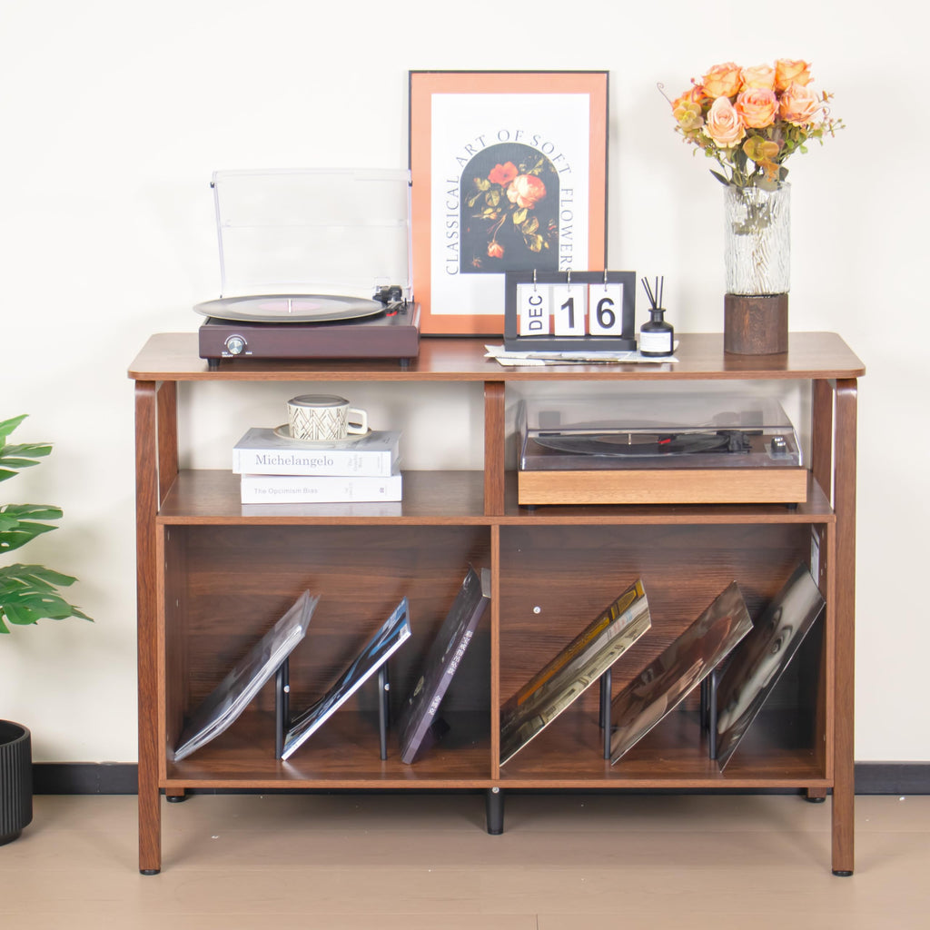 Large Record Player Stand, with Open Storage Holds up to 300 Albums