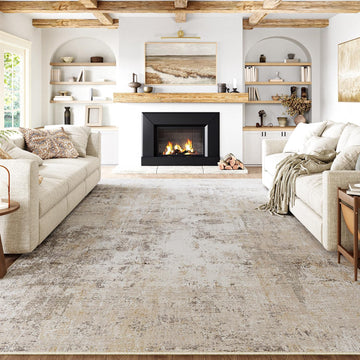 8x10 Washable Area Rug Beige Grey Abstract Non Slip Soft Low Pile Rug for Living Room Bedroom Dining Room Office