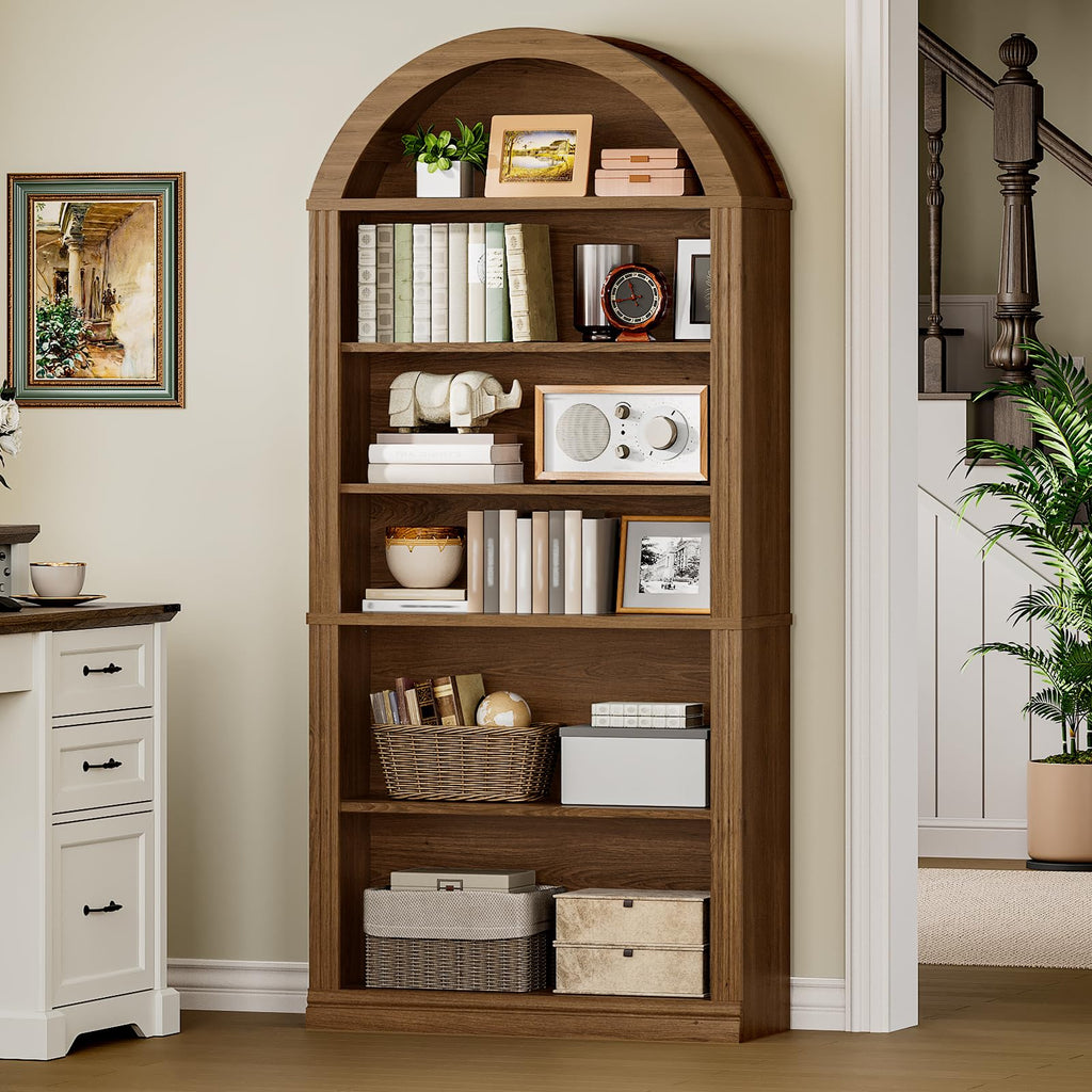 Arched Bookshelf, 75.8" Tall Arch Bookcase with Storage