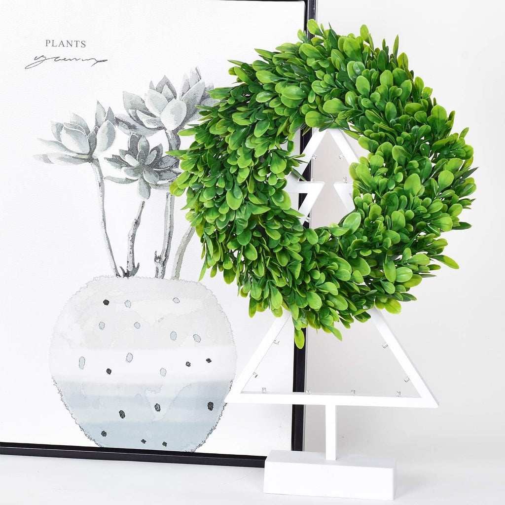 Artificial Boxwood Wreath - 11" Mini Green Wreath for Wall, Window, Table Decoration - Set of 2