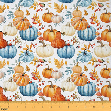 Happy Fall Fabric by The Yard, Pumpkin Maple Leaves Decor Fabric for Sewing Supplies, Country Rustic Style Fabrics Soft
