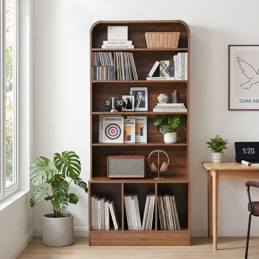 71'' Tall Record Player Stand, 6 Tier Large Vinyl Record Player Cabinet