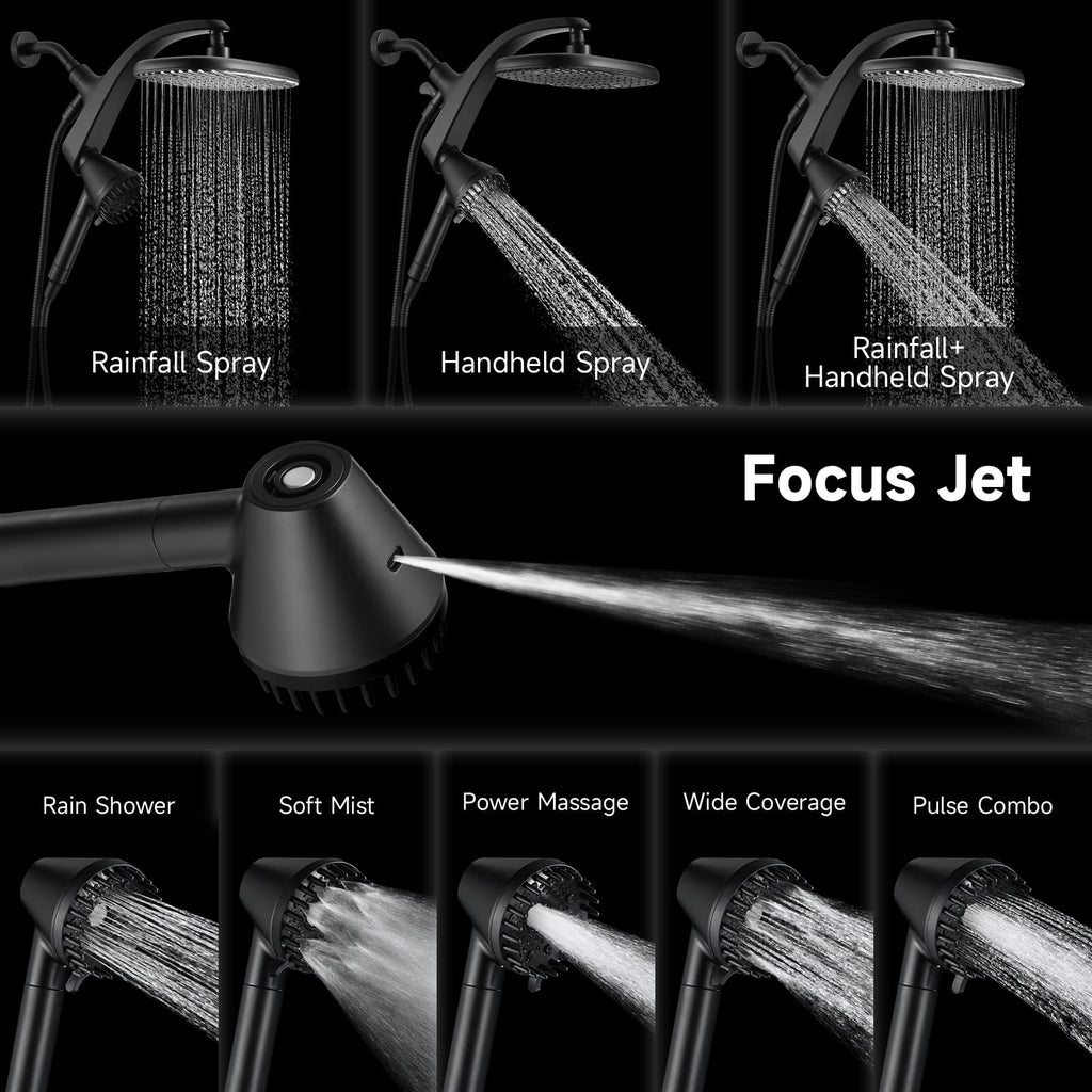 Shower Head with Handheld, High Pressure Showerhead, Black 1.8 GPM