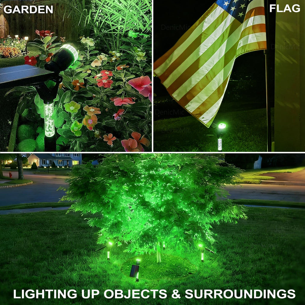Solar Spot Lights Outdoor Waterproof Green Lens LED 4 Pack