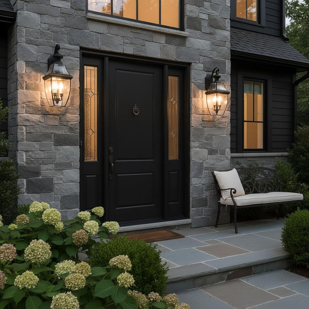 Newbury 23 Inch Outdoor Wall Lantern, 3-Light with Clear Glass - Mystic Black