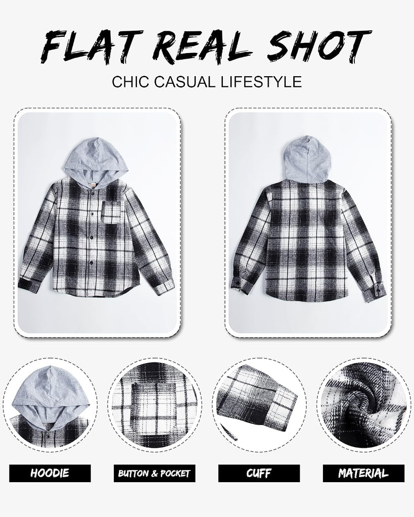 Boys Girls Flannel Shirts Plaid Hoodies Fall Fashion Button Down Shirts