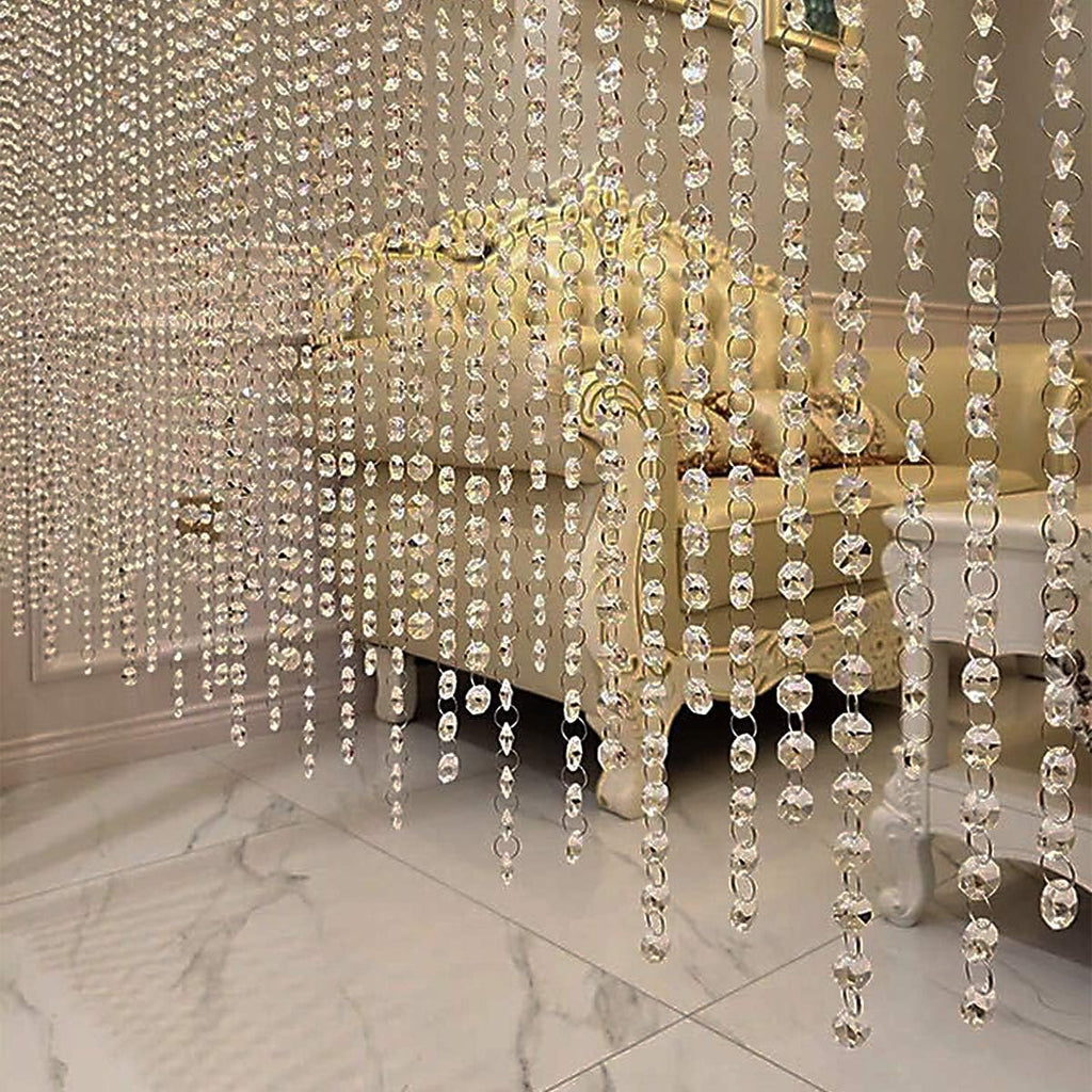 99ft Acrylic Crystal Garland Strands - Hanging Chandelier Gem Bead Chain - 14mm Clear Octagon Prism Diamond String
