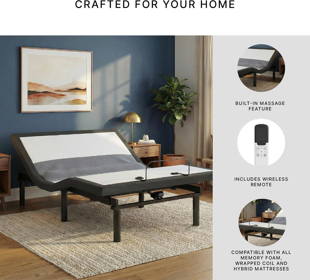 Adjustable Bed Frame Queen, Remote & Lumbar