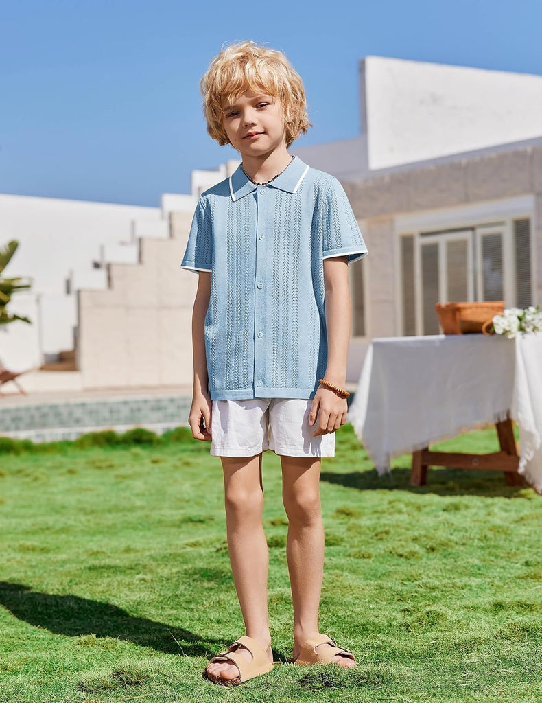 Boys Button Down Shirt Short Sleeve Knit Shirt