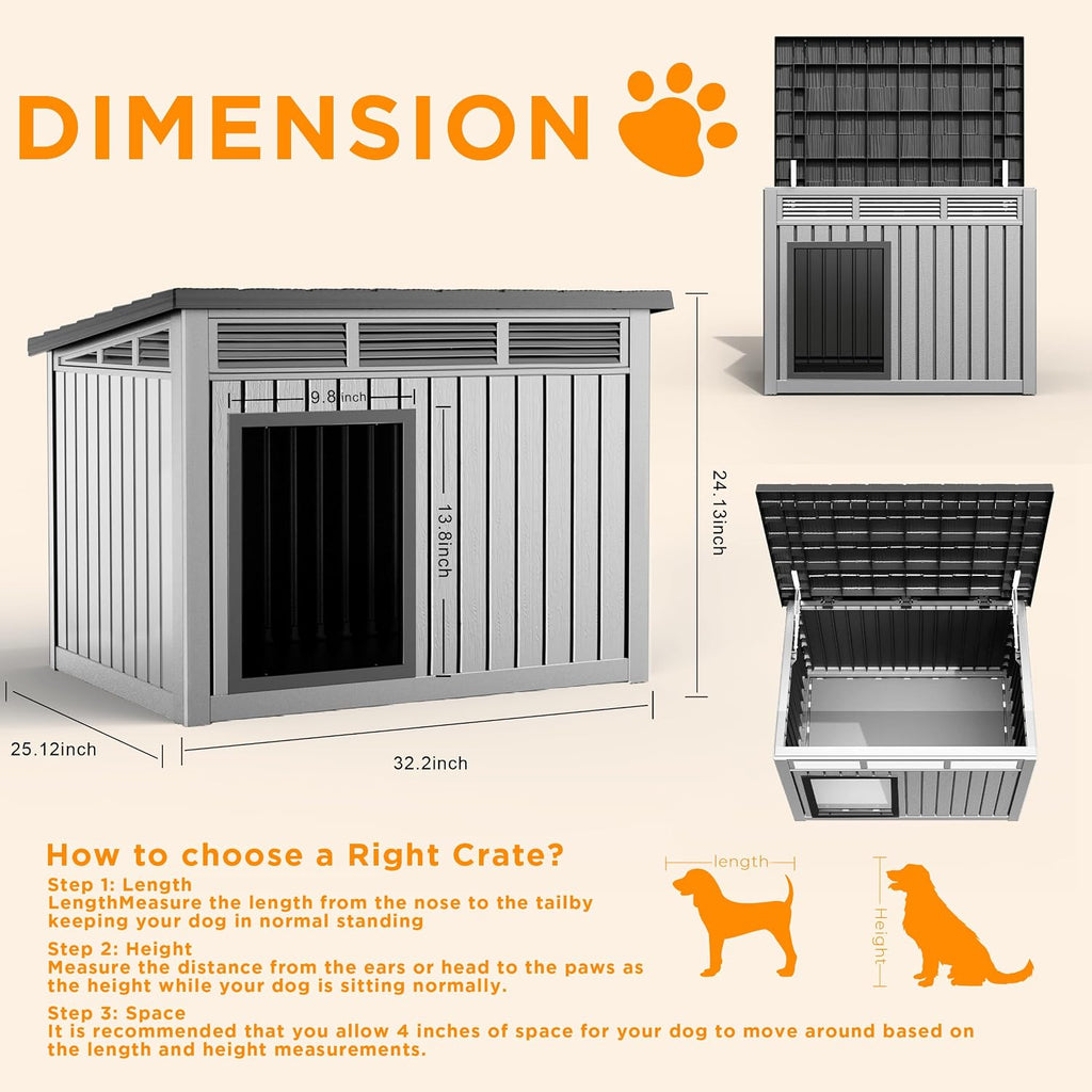 Dog House Outdoor & Indoor, Medium Size, Gray