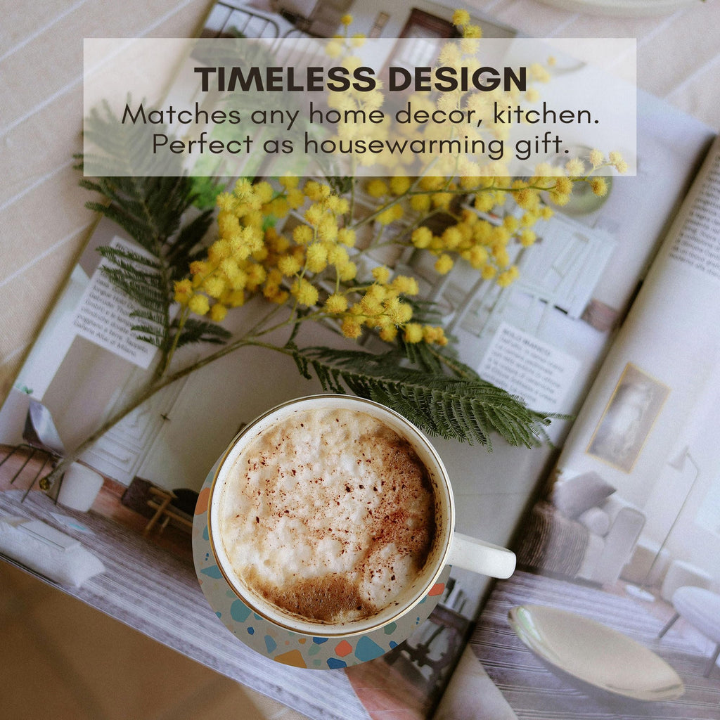 Terrazzo Coasters Set of 6, Colorful Boho Absorbent Ceramic Coasters