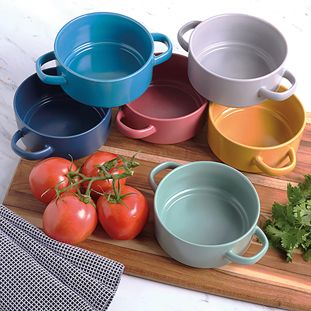 Stoneware 22oz Matte Glaze Soup Crocks Set of 6: Perfect for hearty soups and casseroles. Durable, oven-safe