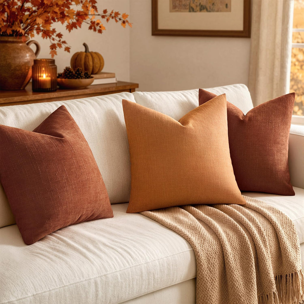 Pack of 2 Decorative Linen Burlap Textured Pillow Covers Fall Farmhouse Boho Accent Pillowcases for Sofa Car Couch