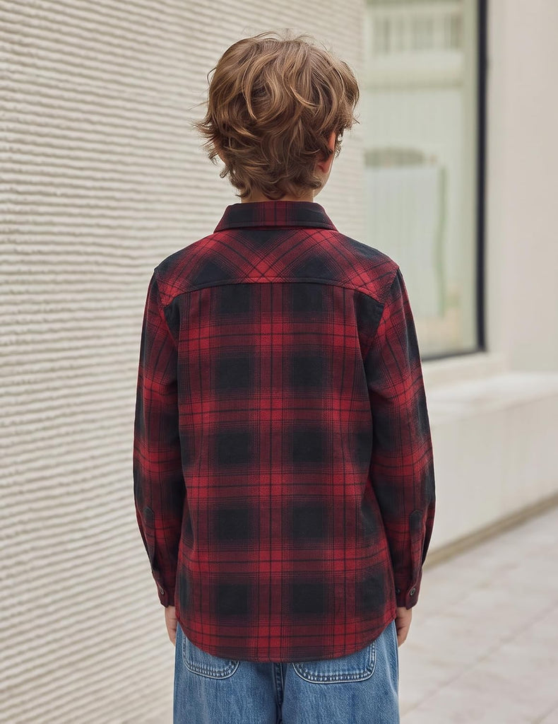 Boys Flannel Plaid Shirt Long Sleeve Button Down Casual Shirts