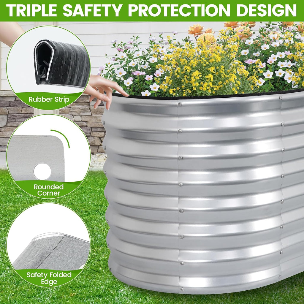 Galvanized Raised Garden Bed 4x2x2ft,Silver Planter Box | 24" Deep Oval Metal Garden Beds with Easy Assembly &