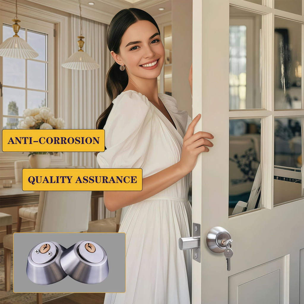 Silver Steel Double-Head Cylinder Deadbolt, keyed 2 Sides