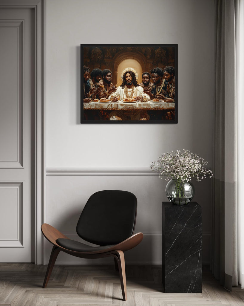 Jesus Last Supper Black Framed Wall Art Print Poster, Religious Christain God Painting Church Spiritual Christ