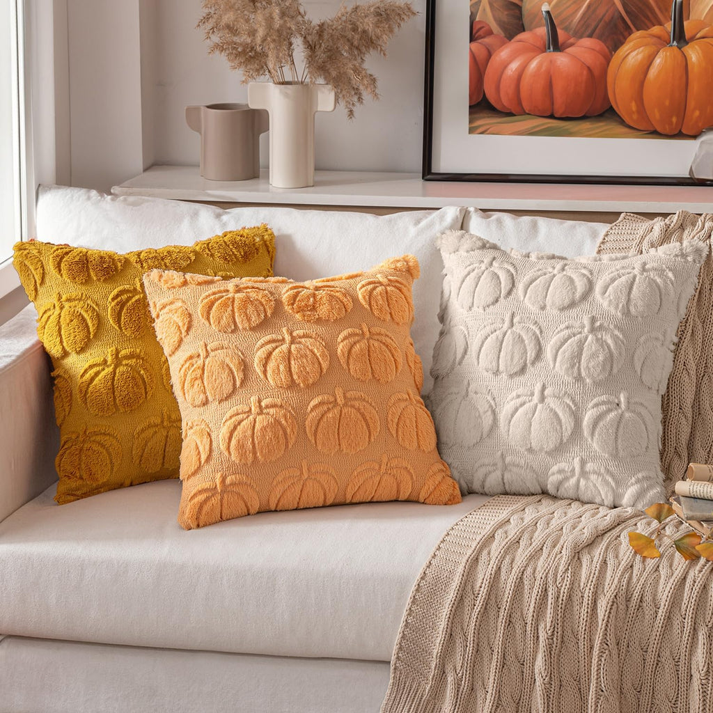 Fall Pillow Covers Pumpkin Fall Decor 18x18 Beige - Set of 2