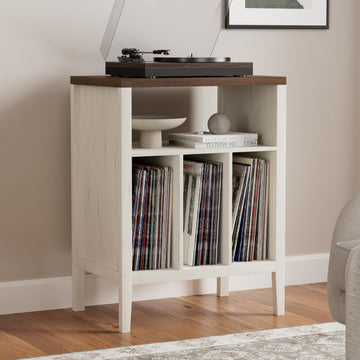 Modern Record Player Stand, Vinyl Record Storage Cabinet with Open Shelf, Wood Records Player Table Cube Storage