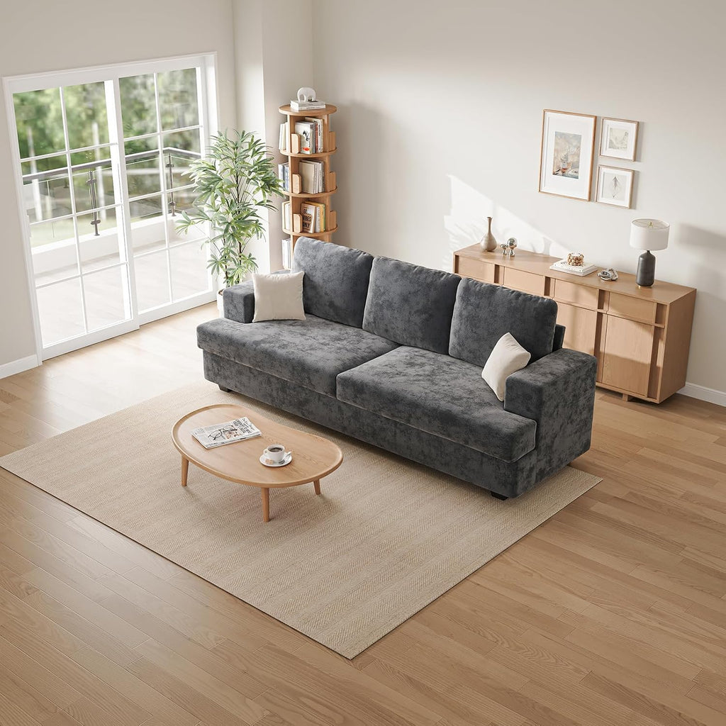 89" Grey Couches , 3 Seater Couch with Deep Seat, Oversized Loveseat Sofa